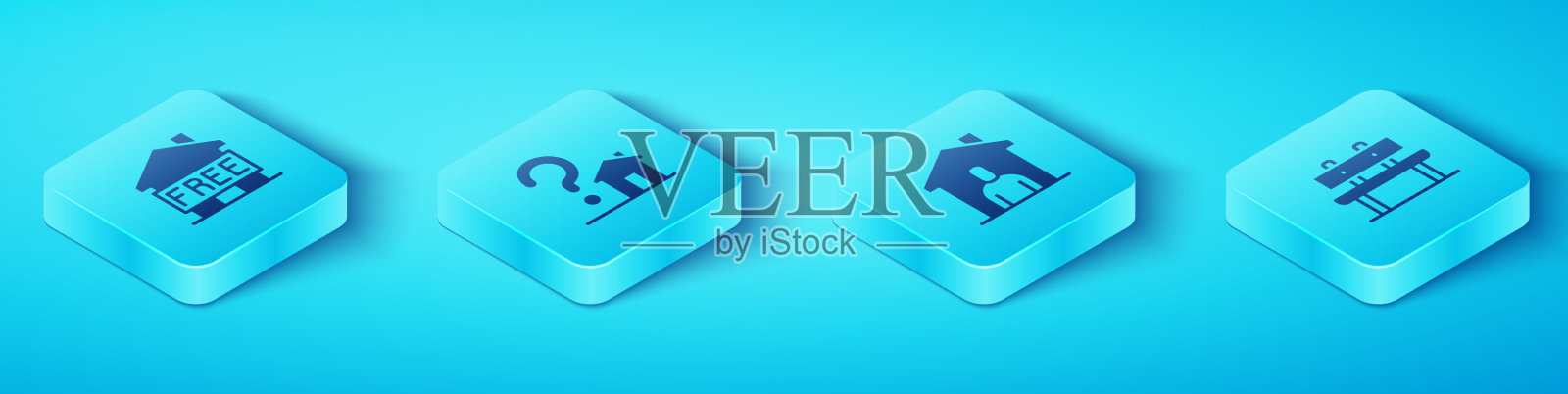 为无家可归的房子设置等距庇护所图标素材