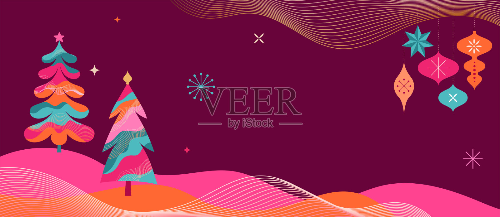 彩色圣诞树背景与包装设计插画图片素材