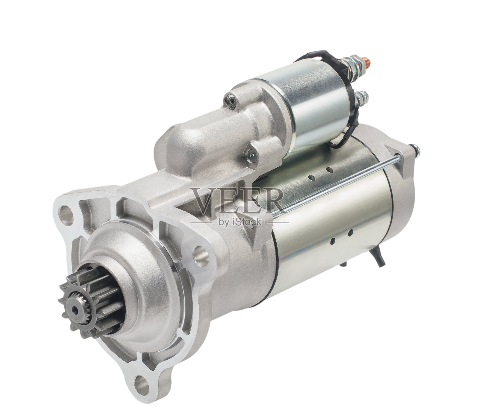 汽车备件。白色背景上的汽车发动机启动器。隔离照片摄影图片