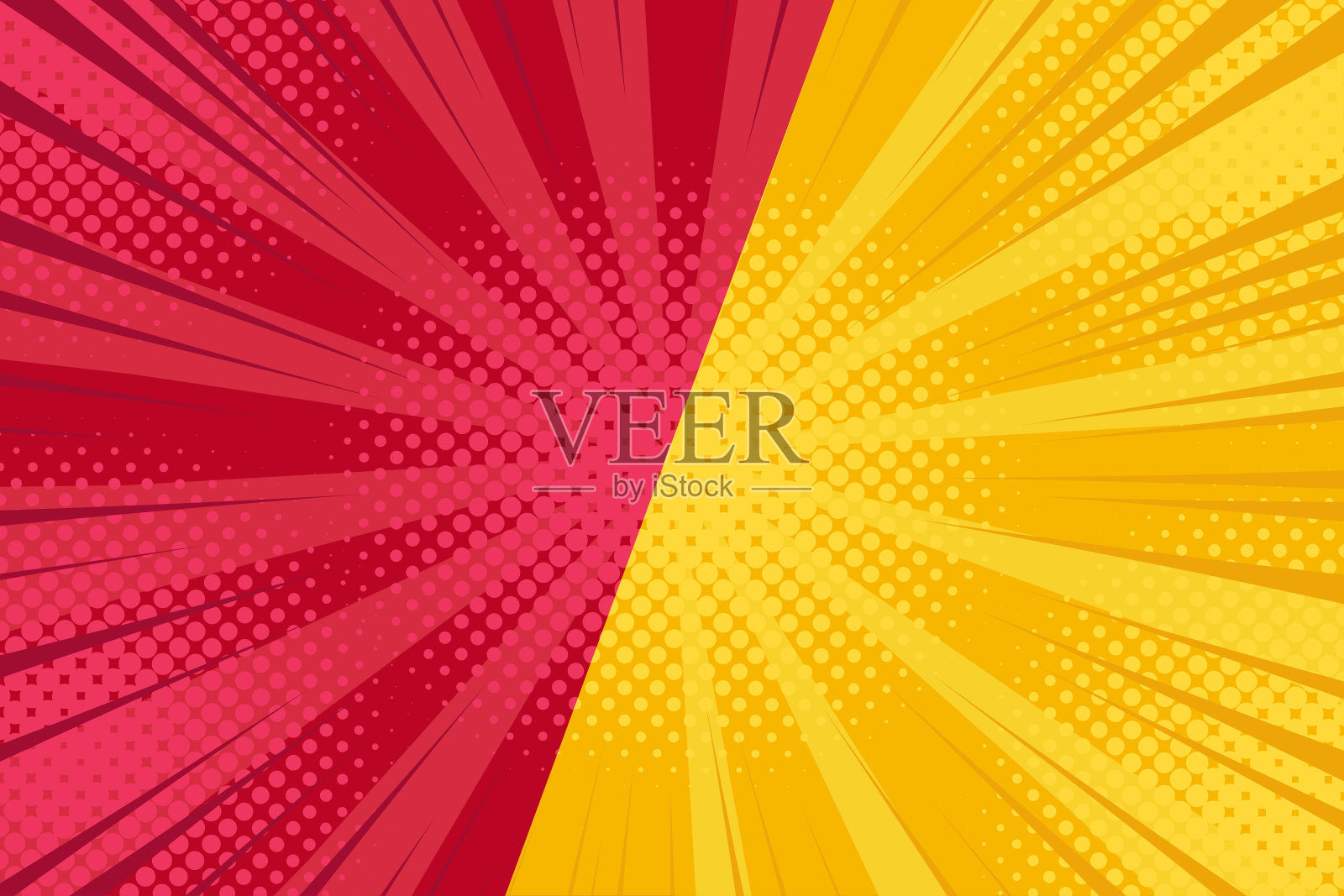 对抗流行艺术漫画红蓝背景与半色调，光线，云。矢量卡通插画的复古风格。插画图片素材