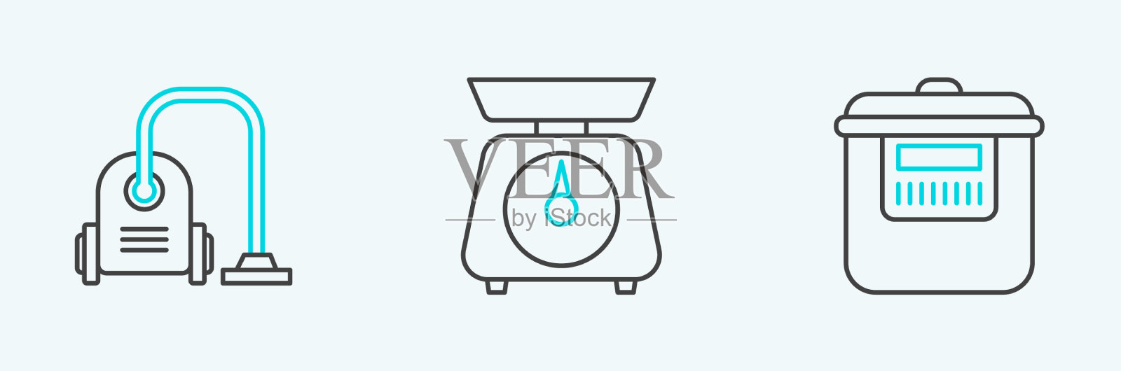 设置线慢锅真空吸尘器和秤图标素材