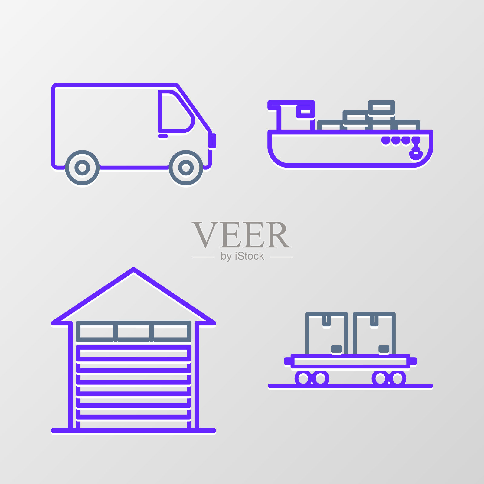 集线铁路运输封闭仓库货物图标素材
