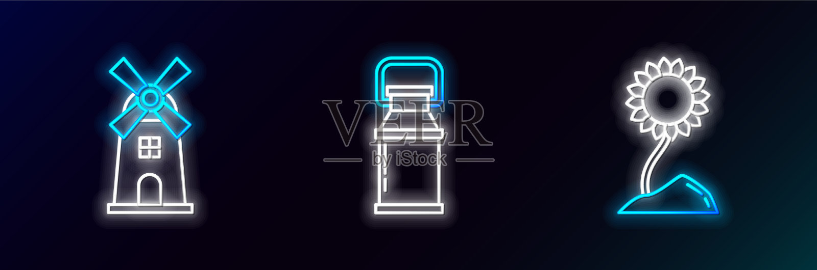 设置线向日葵风车和罐容器图标素材