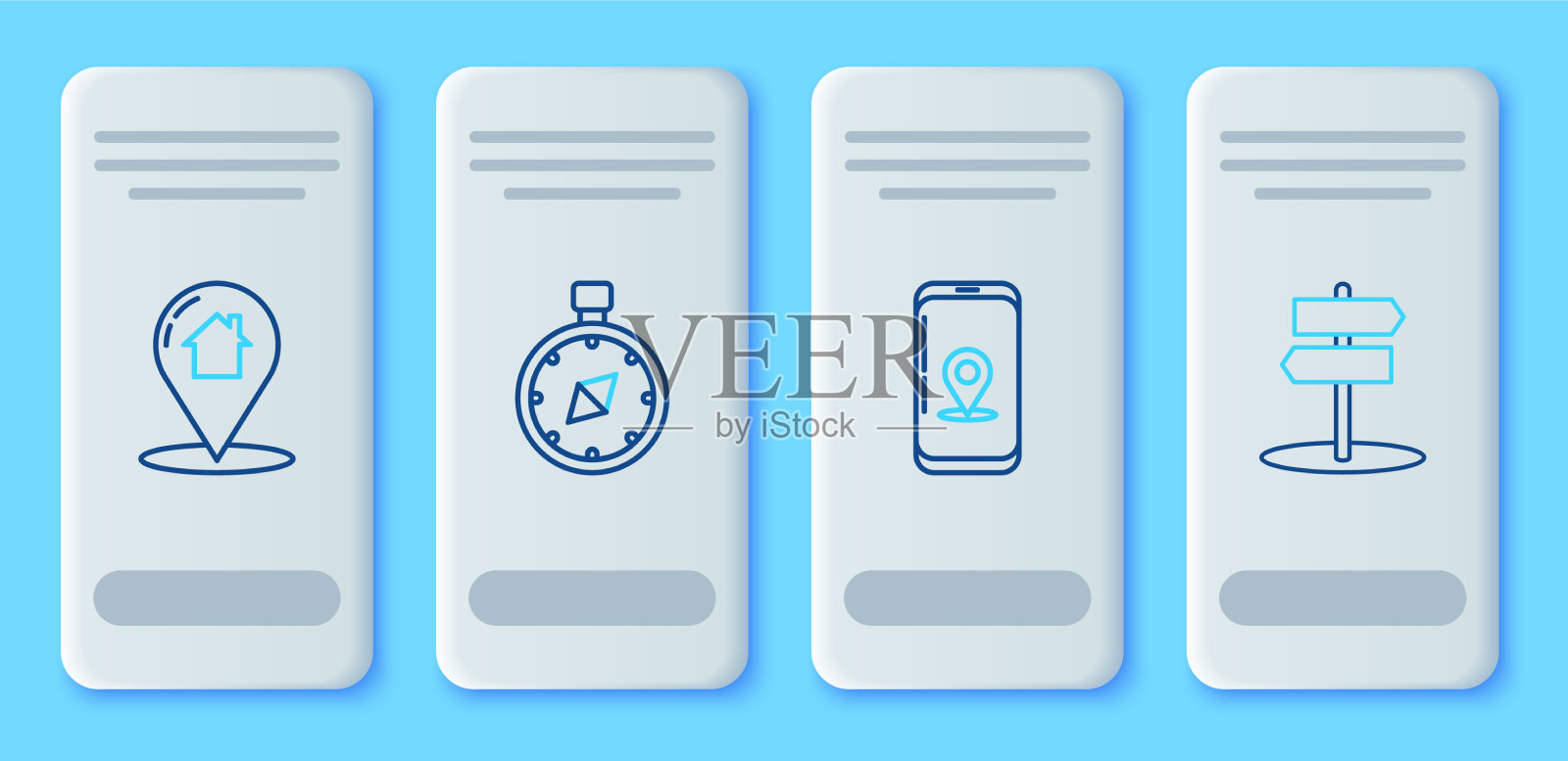 设置城市地图的线罗盘信息图图标素材