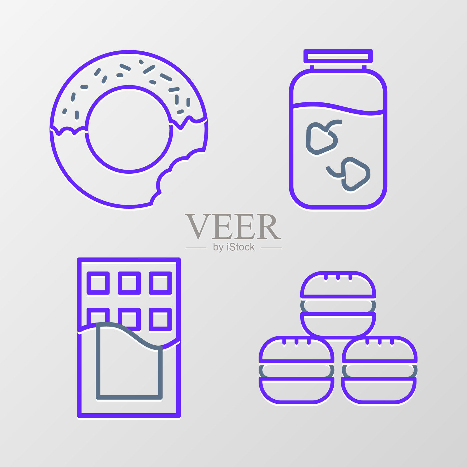 套装线马卡龙曲奇巧克力棒草莓图标素材