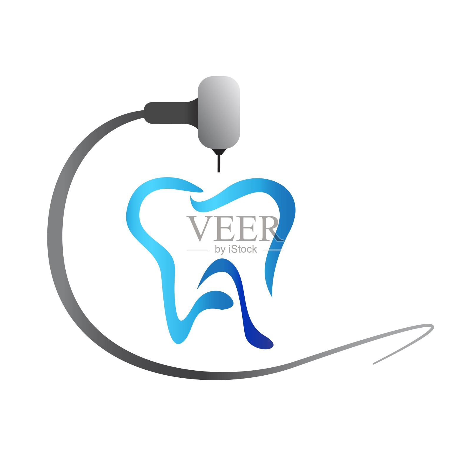 牙科符号牙齿和内腔马达，牙科仪器插画图片素材