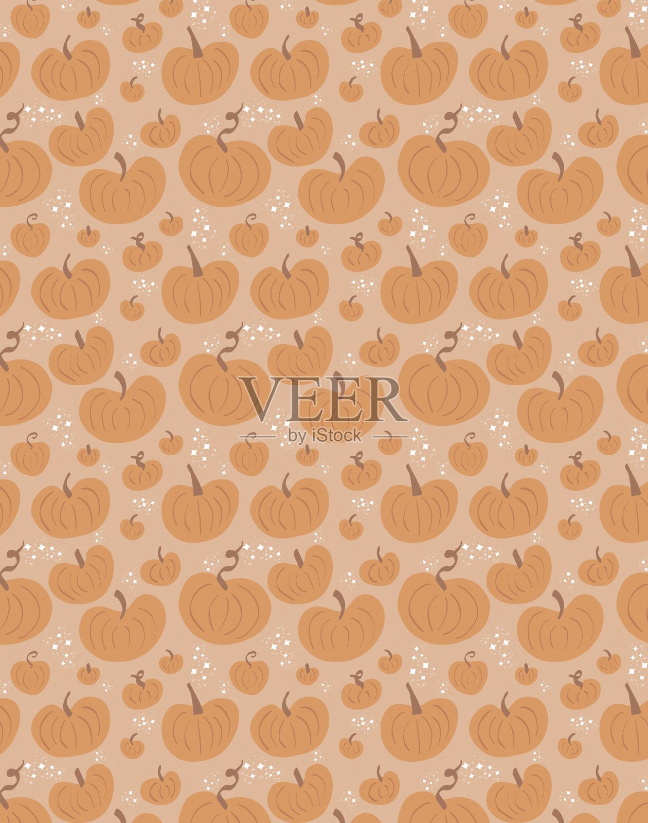 可爱的橙色魔法南瓜在空中飞翔，在柔和的米色背景上，秋天的氛围概念插画图片素材