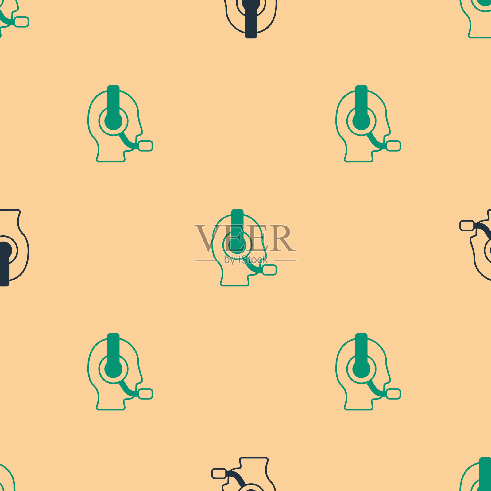 戴着耳机图标的绿人和黑人被隔离了插画图片素材