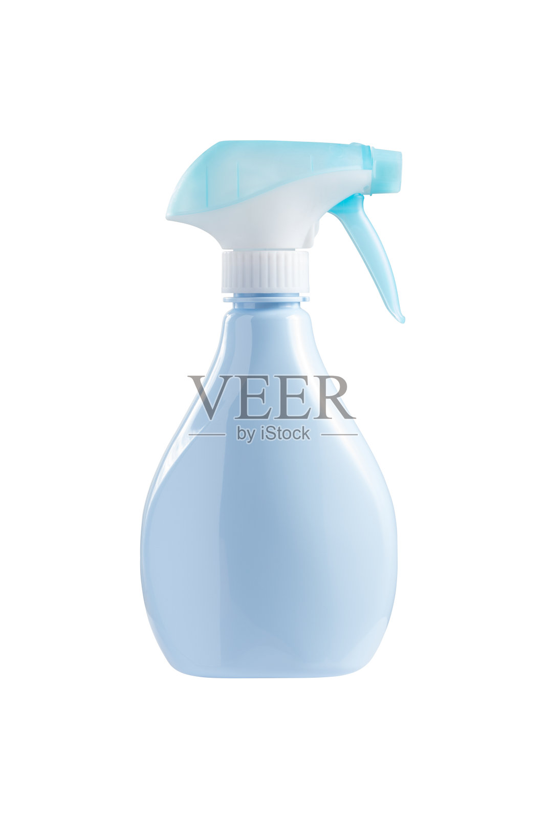 空浅蓝色瓶喷雾瓶孤立在白色背景照片摄影图片