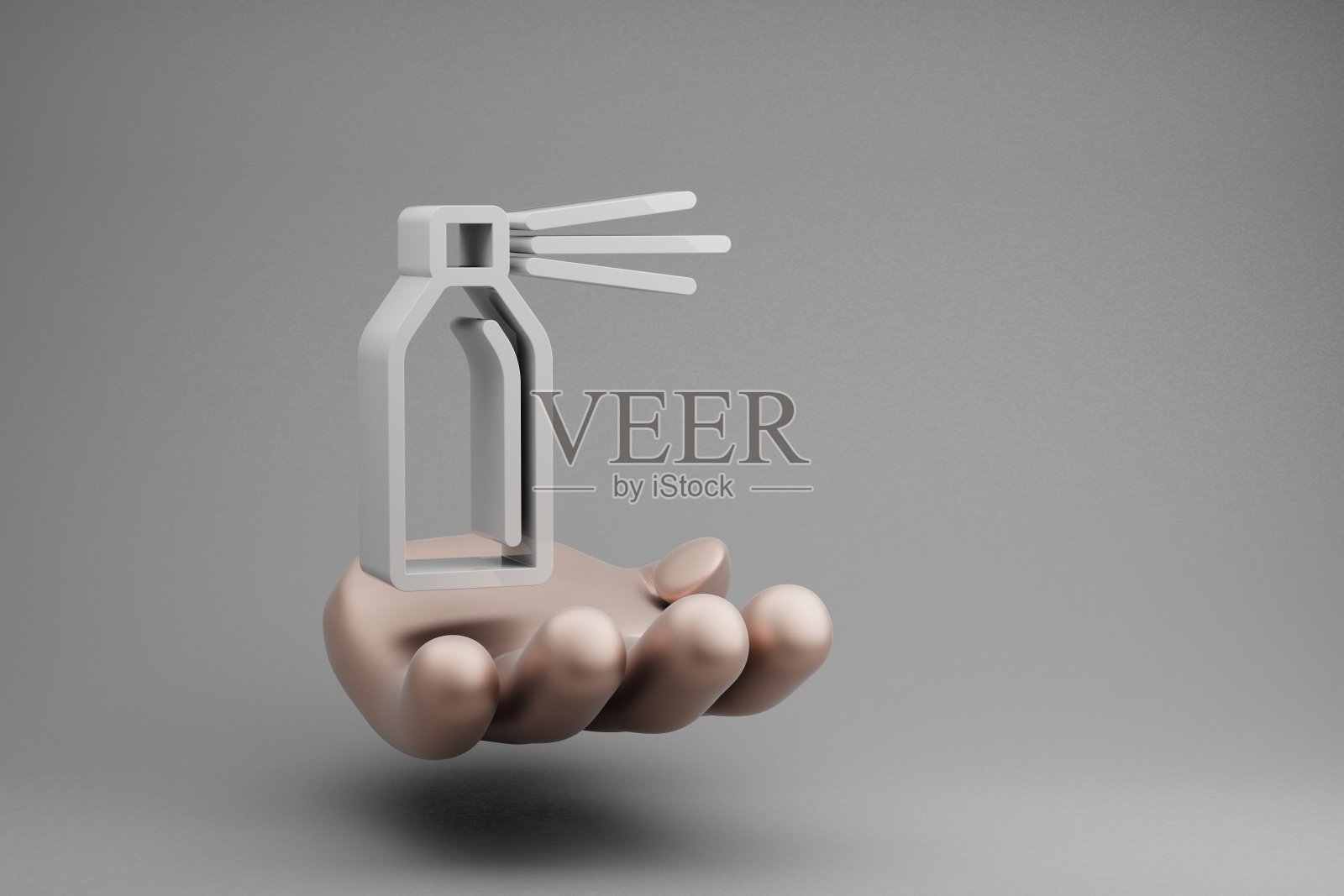 美丽的抽象插图金色的手握除臭剂符号图标在灰色的背景。3 d渲染插图。设计的背景图案。拯救生态。照片摄影图片