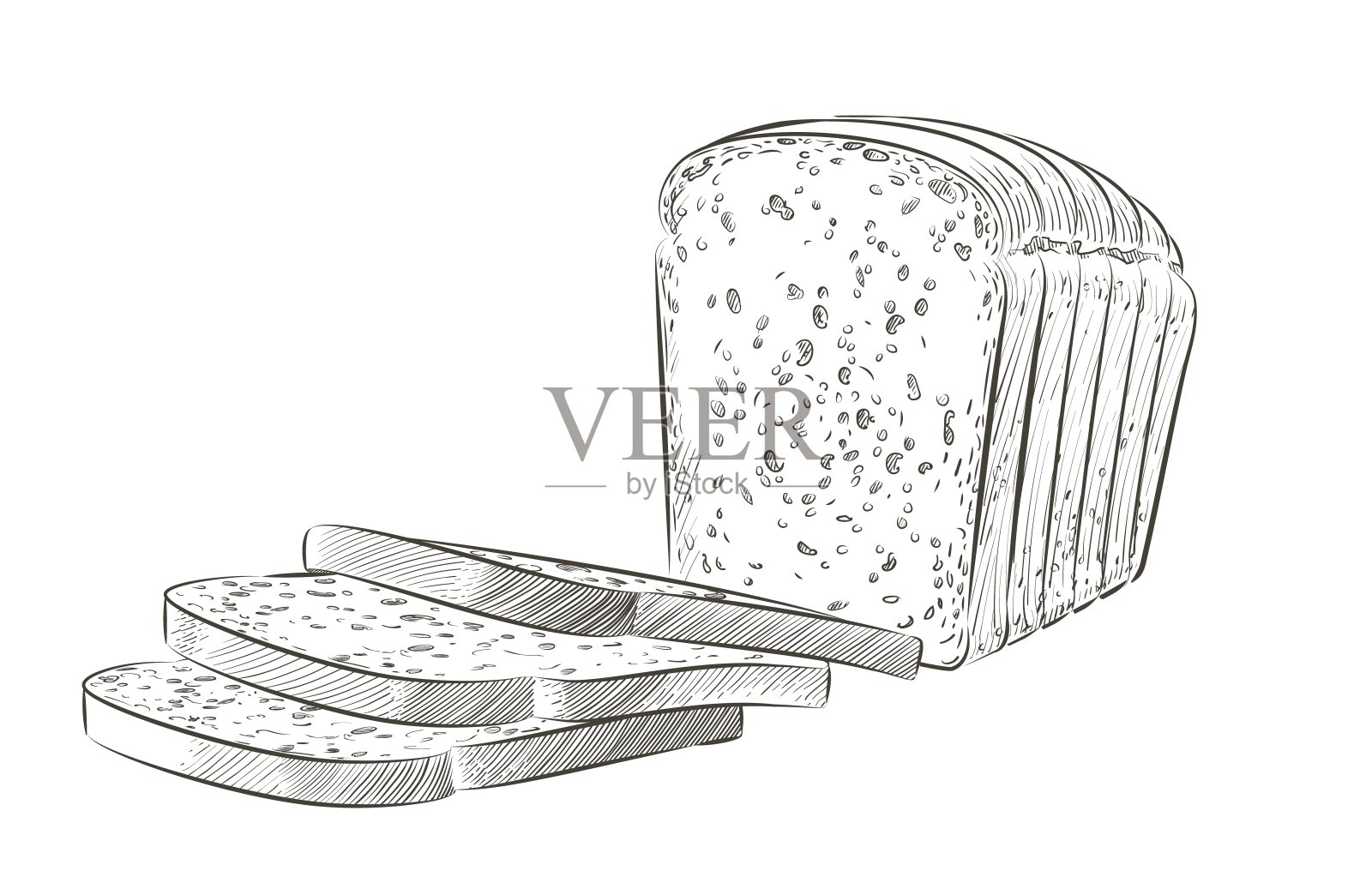 向量切片面包。切好的作三明治用的方形烤面包。图标,图标。素描写实线复古插图插画图片素材