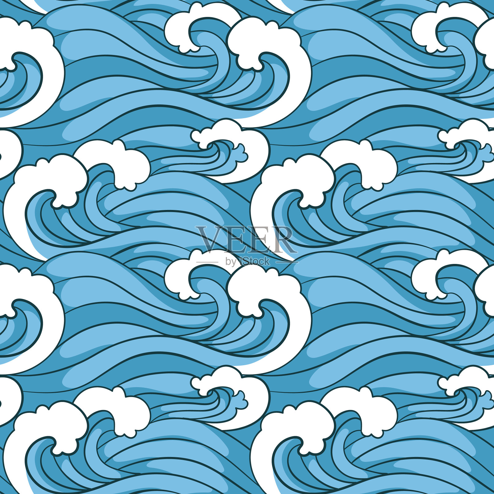 手绘日本波浪图案插画图片素材