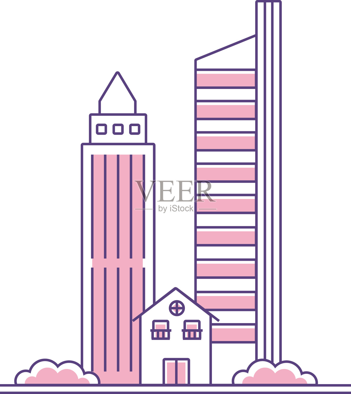 房屋和建筑物的城市线插画图片素材