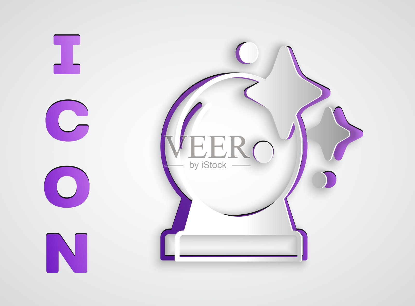 剪纸魔术球图标孤立在灰色图标素材