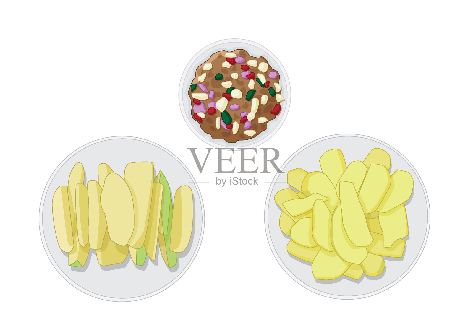 甜鱼露芒果片新鲜水果在盘子上白色背景插图矢量插画图片素材