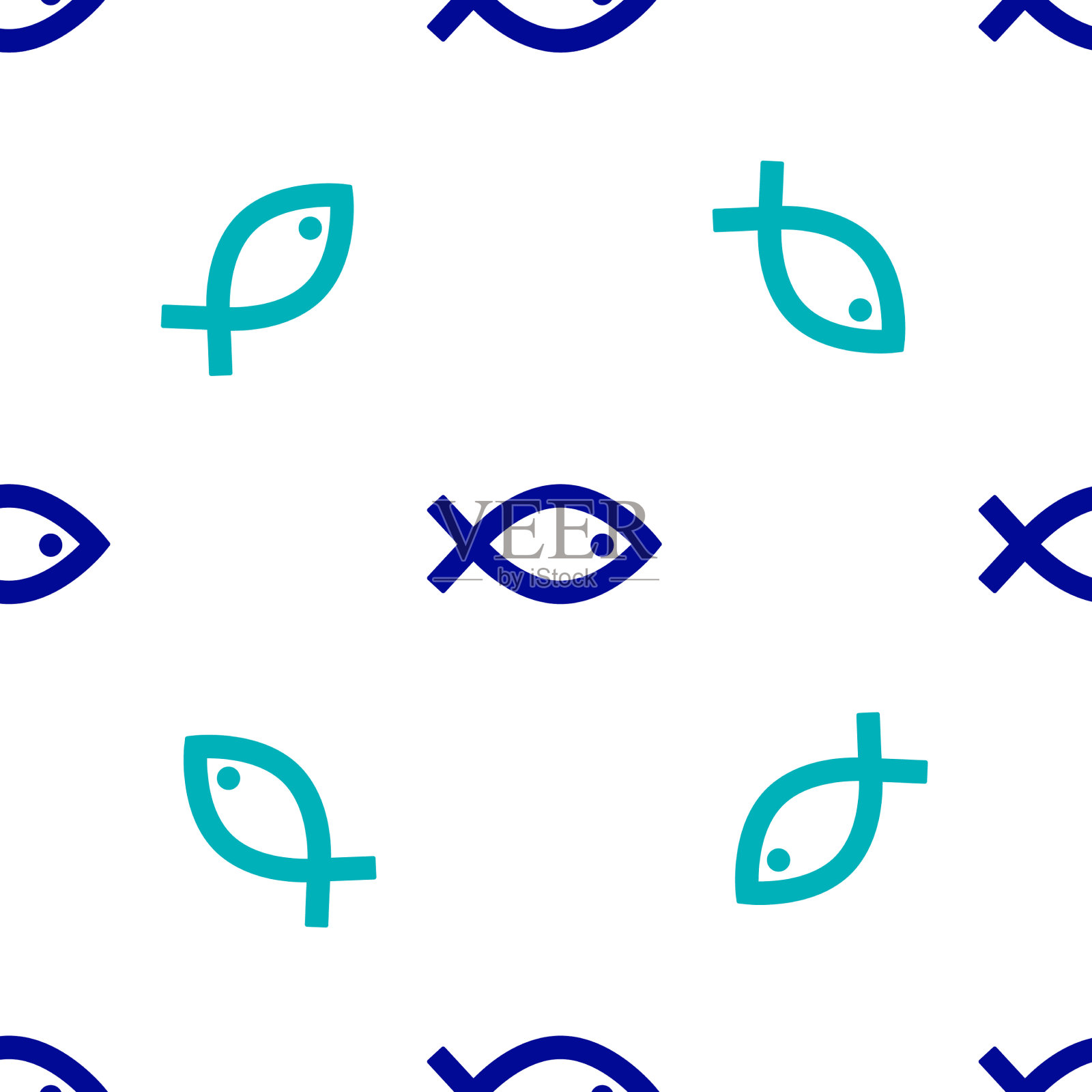 蓝色的基督教鱼象征隔离无缝的图标插画图片素材