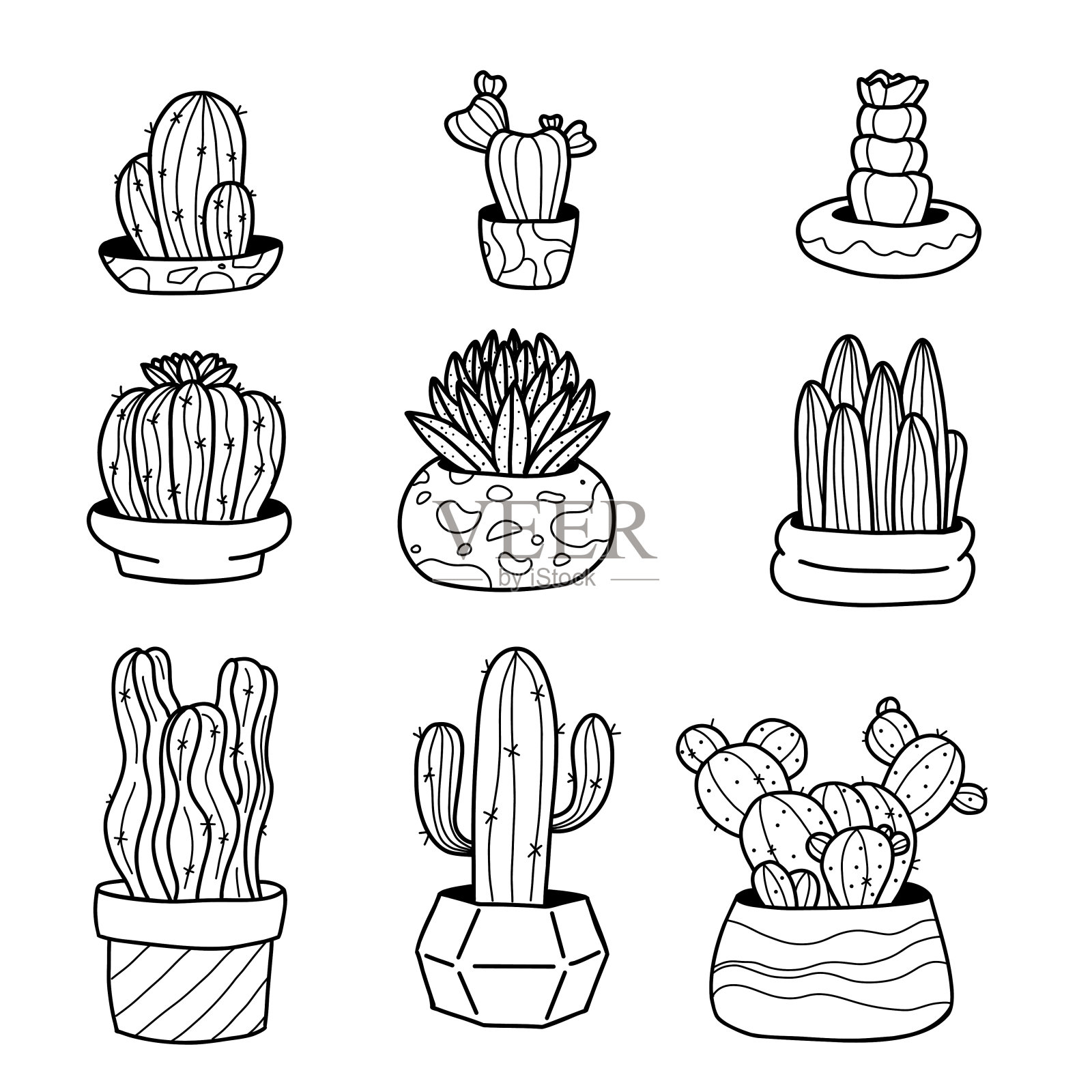 可爱的手画矢量仙人掌在罐子里插画图片素材