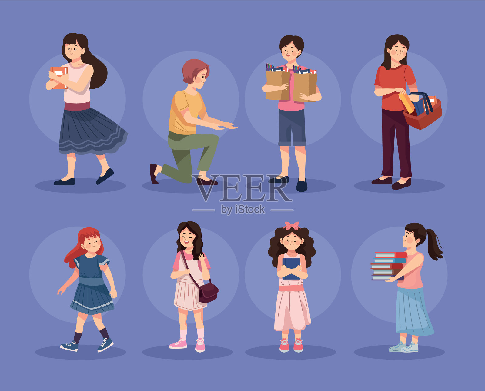 有学生和女孩的人插画图片素材