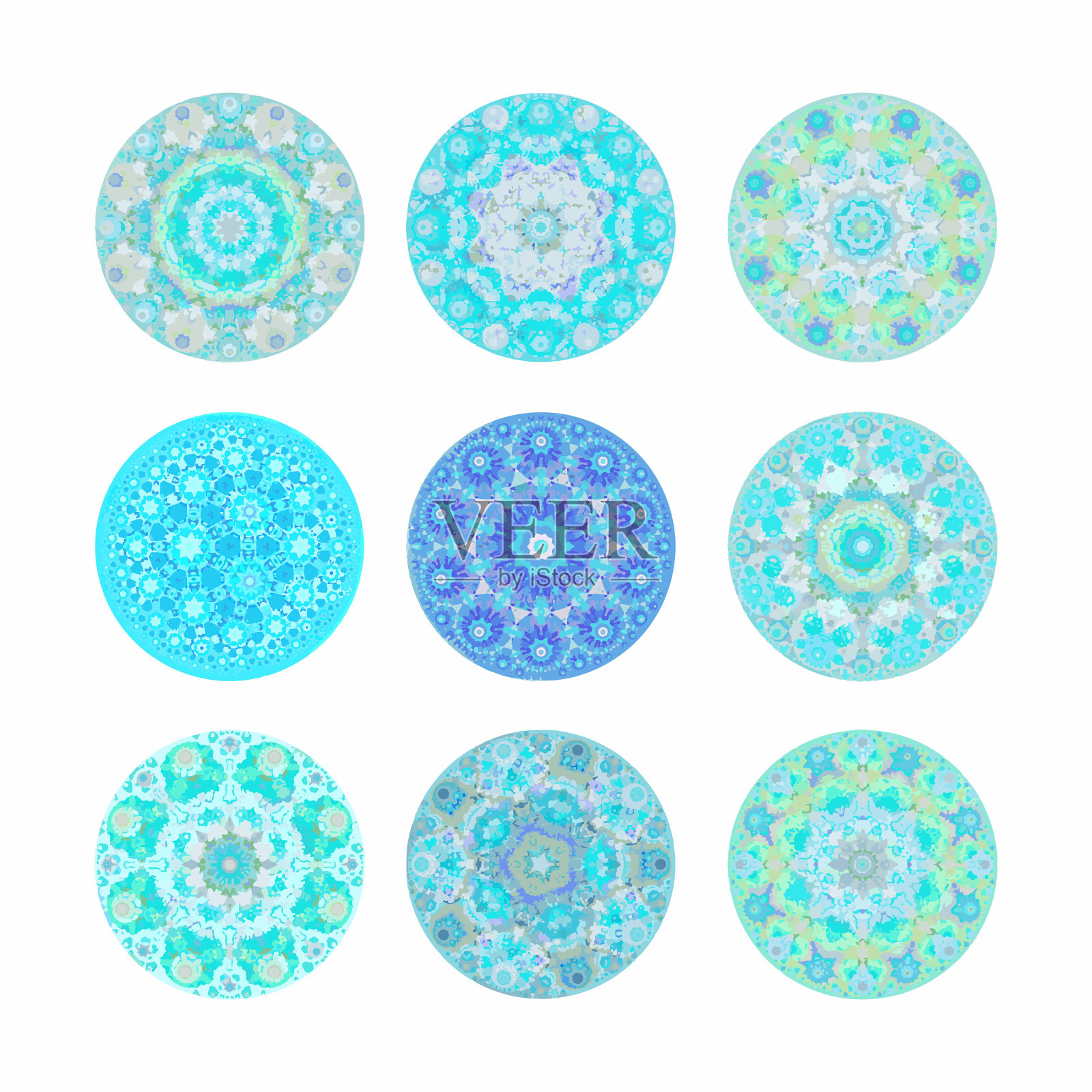 一套圆形饰品。曼荼罗(坛场)9。向量。插画图片素材