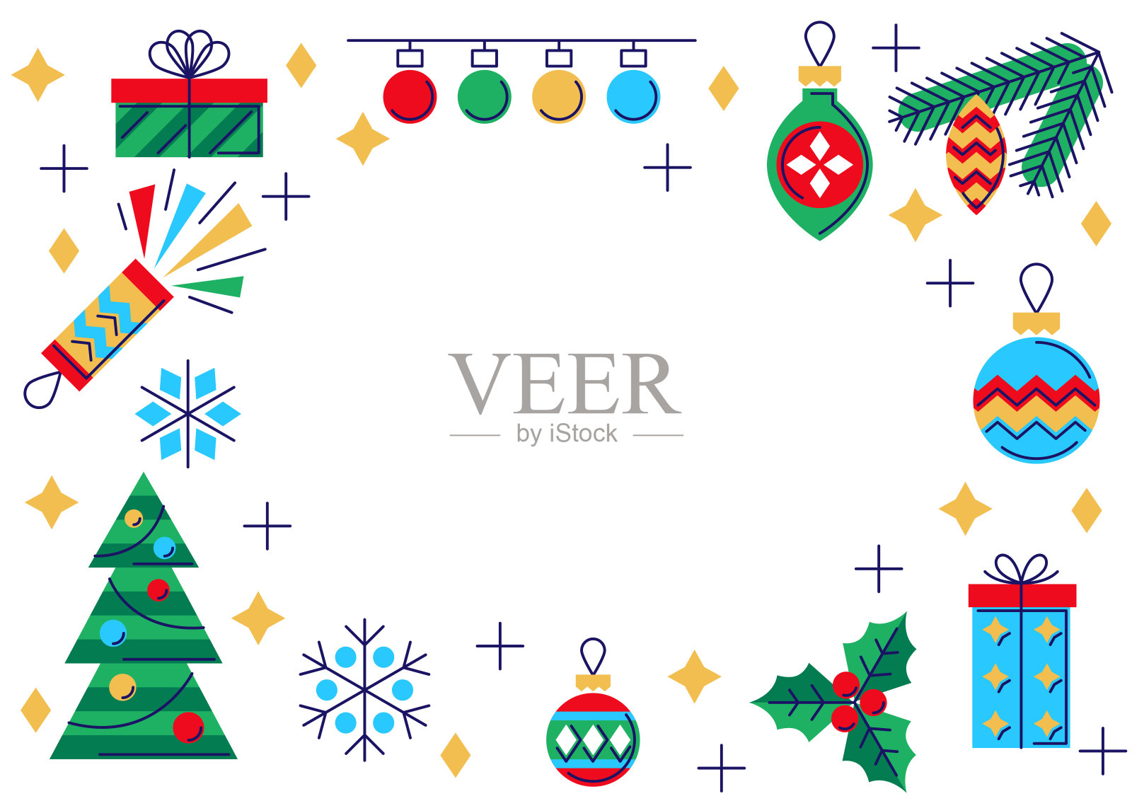 圣诞快乐新年好节日冬季边框插画图片素材