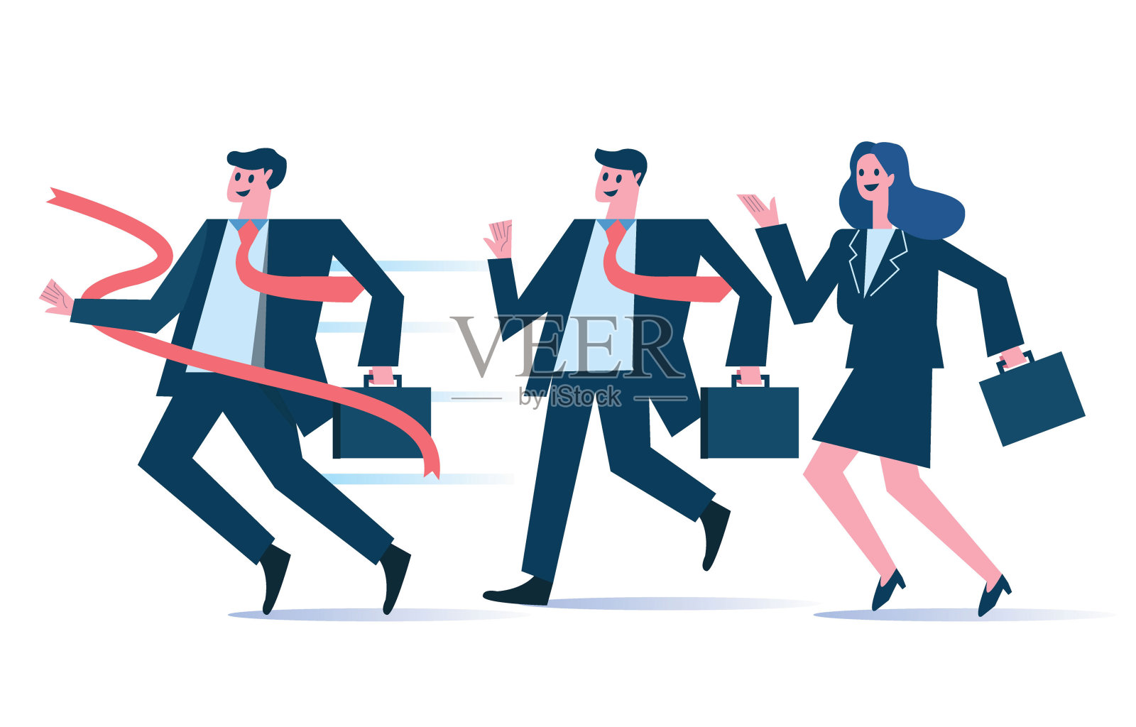 一群商务人士冲向终点线。商业领导力和竞争理念。孤立平面平面设计。矢量图插画图片素材