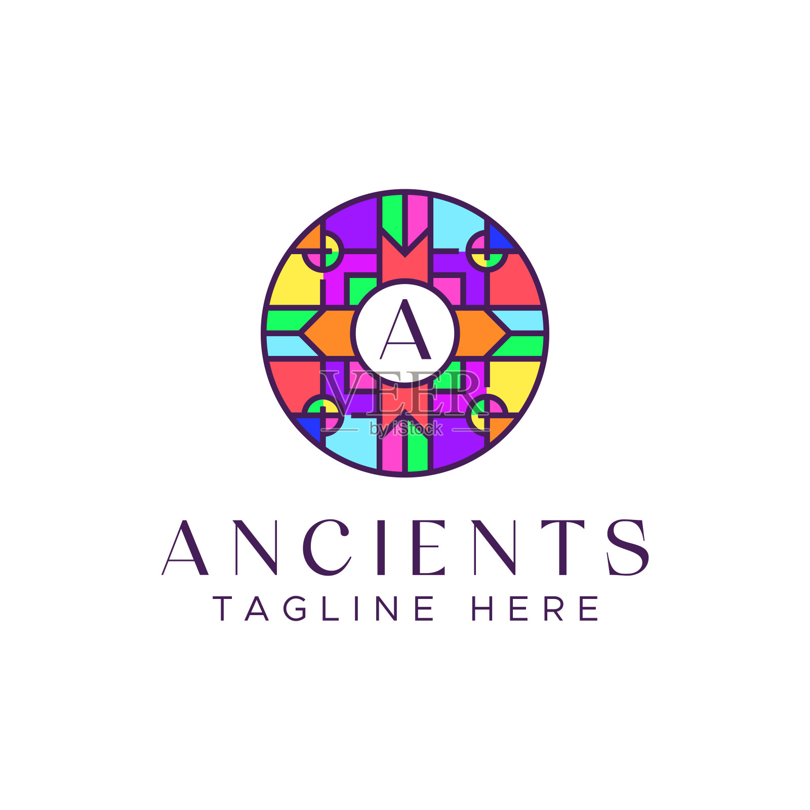 几何标志初始在圆形框架与民族概念和色彩。地砖陶瓷装饰复古抽象插画。设计元素图片