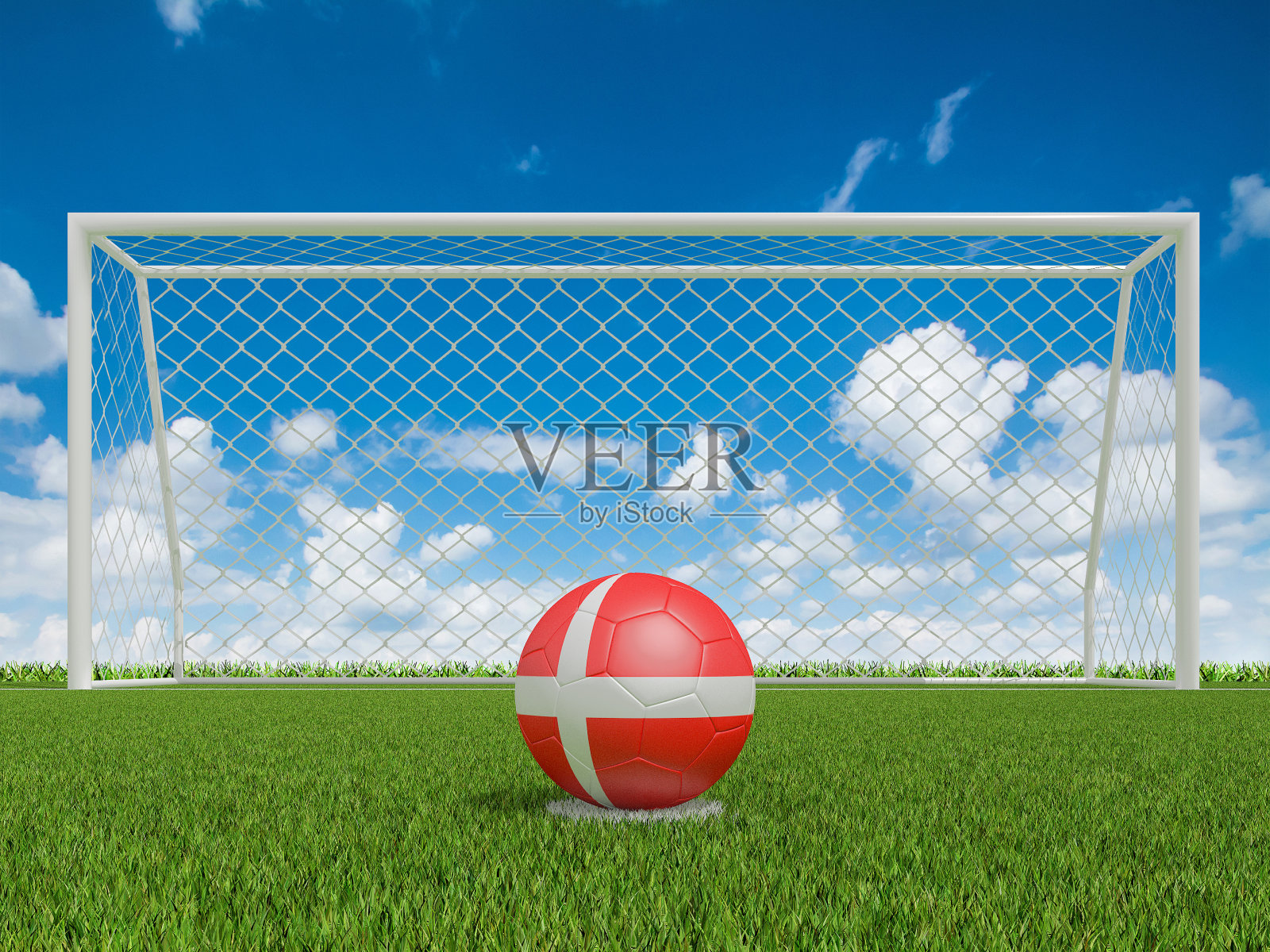 丹麦足球场上的旗帜颜色。三维渲染照片摄影图片