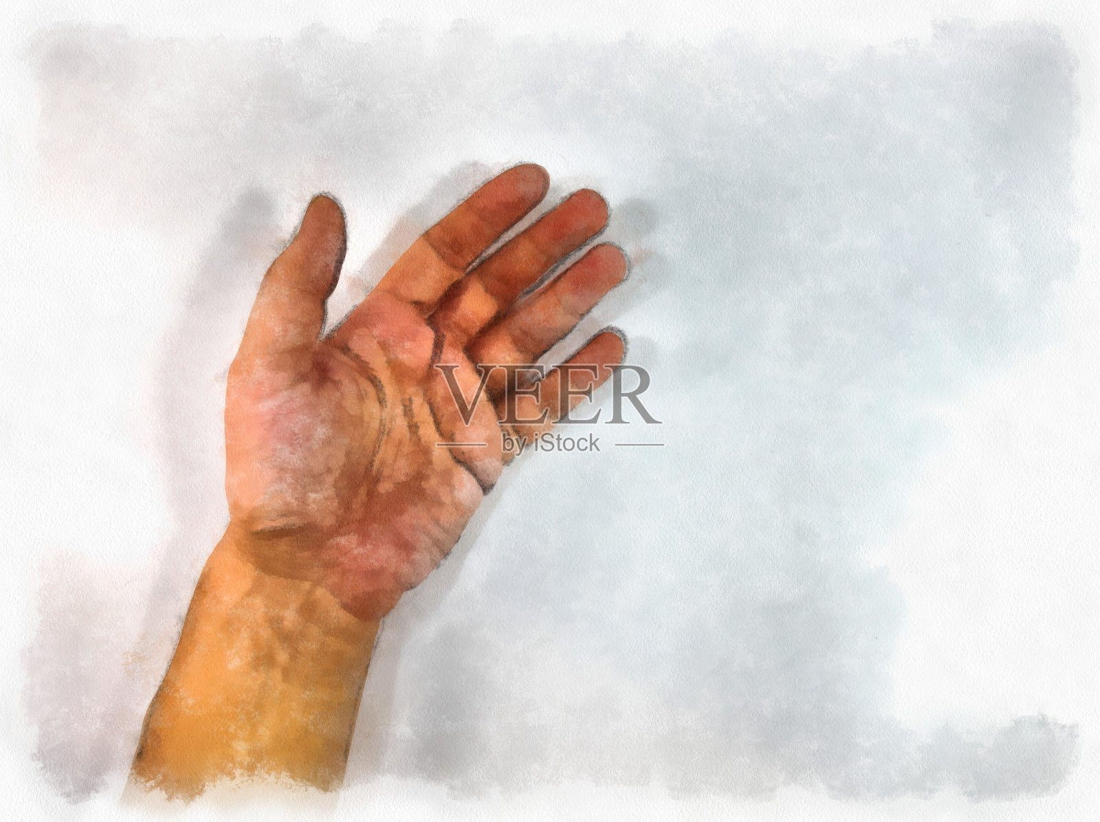 男性以各种方式手画水彩风格插图印象派画作。插画图片素材