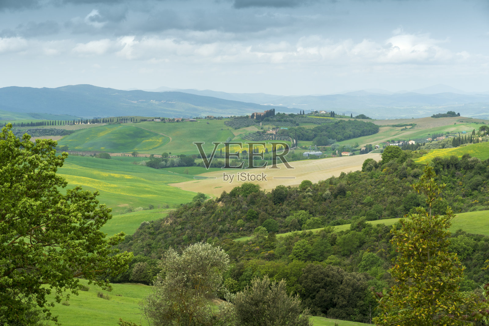 Pienza Vall d Orcia春天的景色被联合国教科文组织列为世界遗产。照片摄影图片