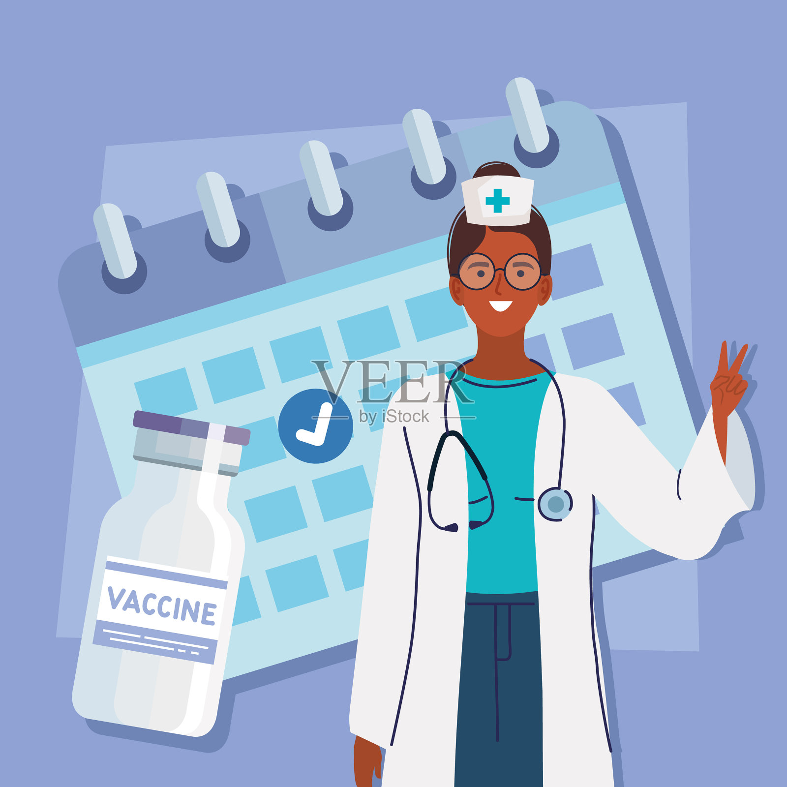 护士拿着疫苗瓶插画图片素材