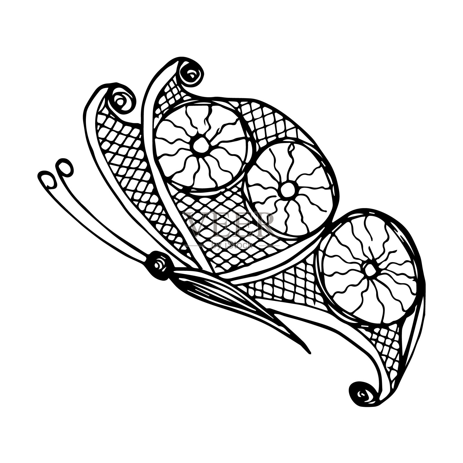 手绘蝴蝶涂鸦元素用于着色，邀请，明信片。设计元素图片