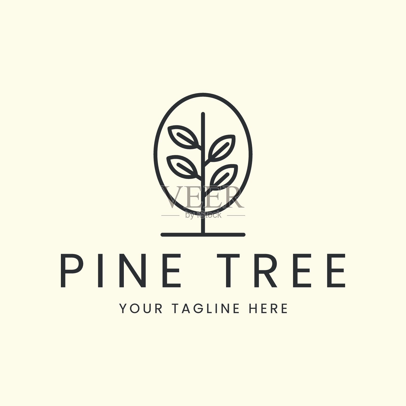 松树线艺术标志矢量极简模板插画设计插画图片素材