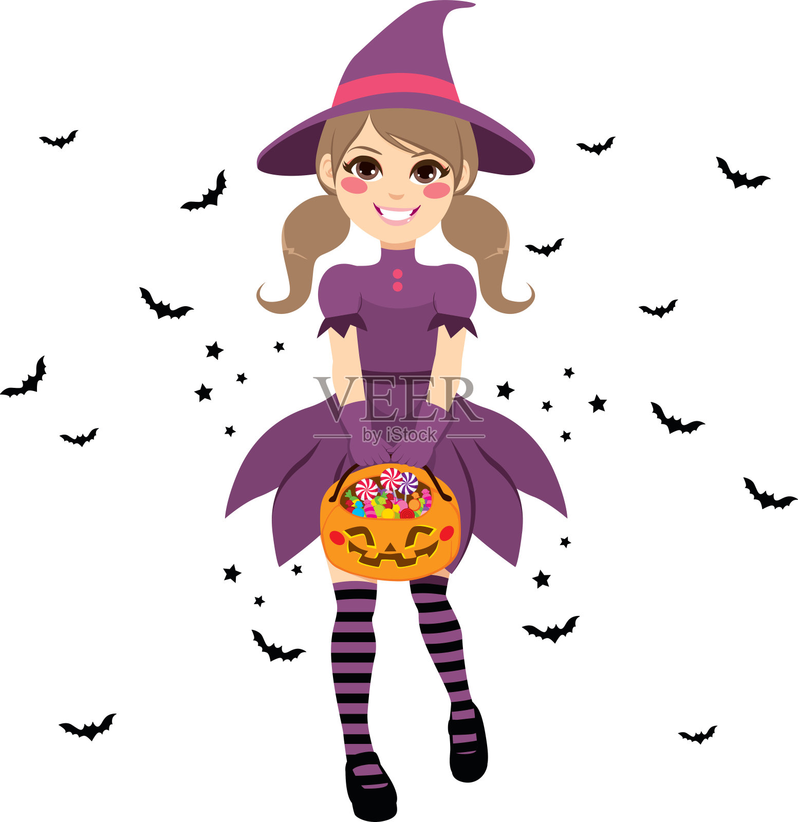 万圣节少年女巫插画图片素材