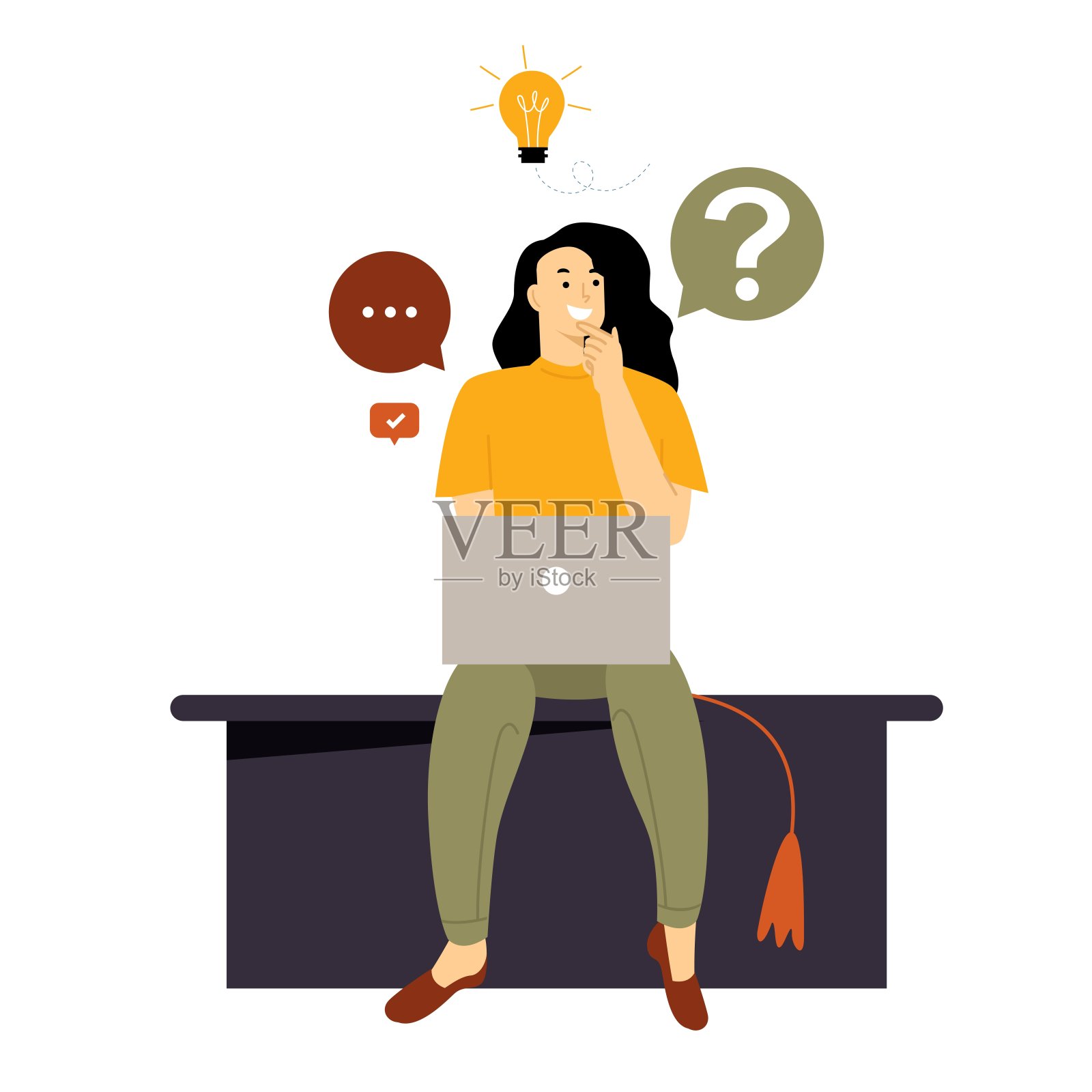 女学生搜索学习课程和大学。关于未来职业的问题。选择正确的职业观念。申请奖学金的学生。平面向量插图插画图片素材