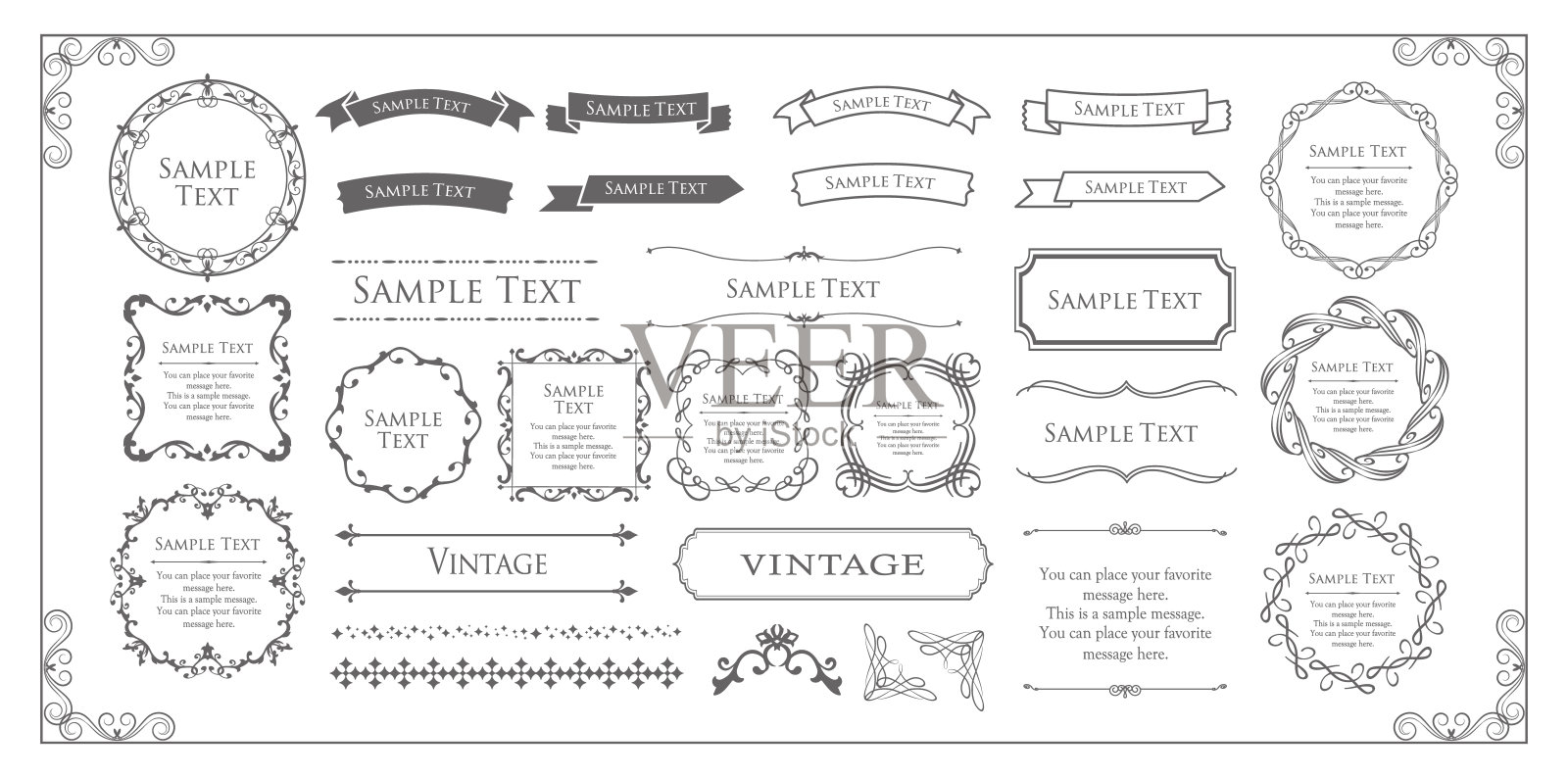 圣诞主题框架设计套装。华丽优雅的设计材料插画图片素材
