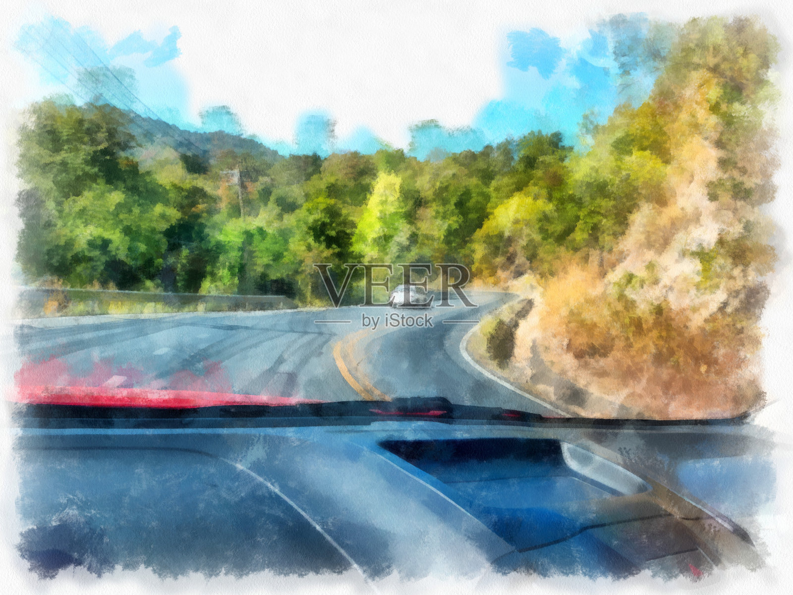 清迈古建筑委员会的山水风景和泰国旅游景点的水彩风格插画印象派绘画。插画图片素材