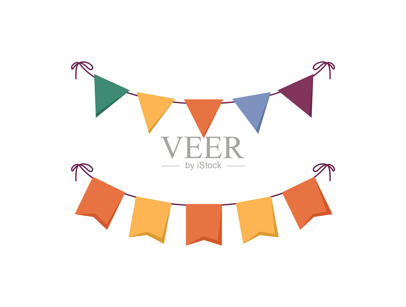 聚会或节日庆典的装饰，用彩色纸旗串成的单线。聚会和玩乐，配饰。矢量平面卡通风格插画图片素材