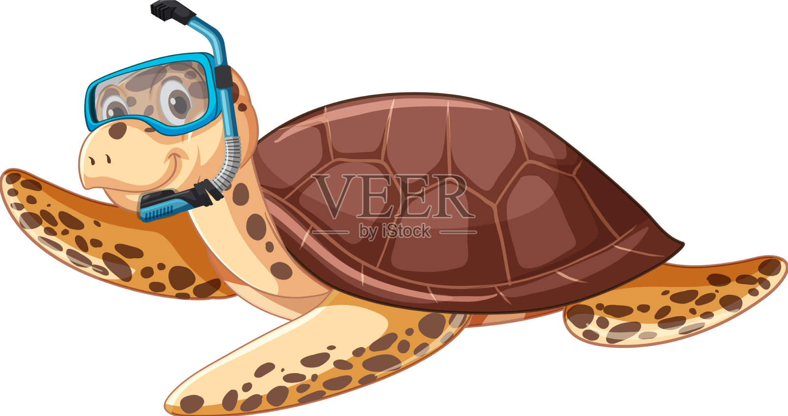 可爱的卡通人物乌龟浮潜护目镜设计元素图片