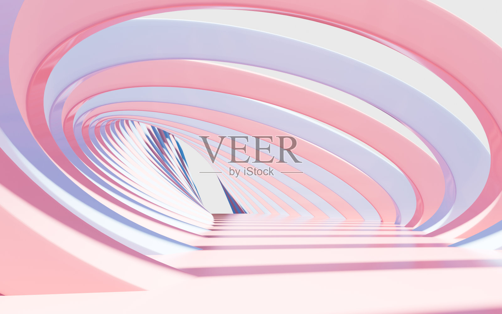 条纹曲线隧道，抽象曲线建筑，三维渲染。照片摄影图片