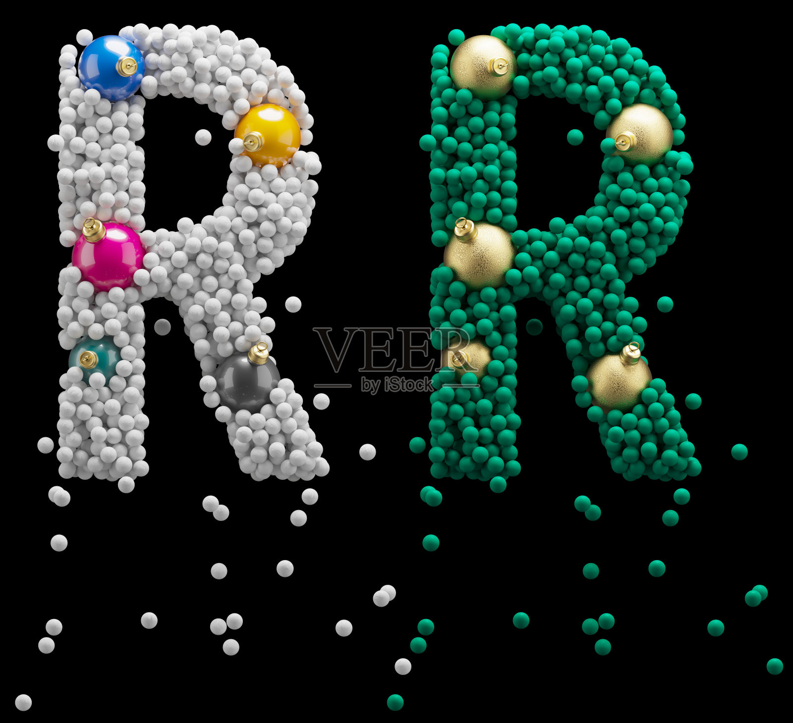 圣诞玩具字体。雪球,泡沫。字母R照片摄影图片