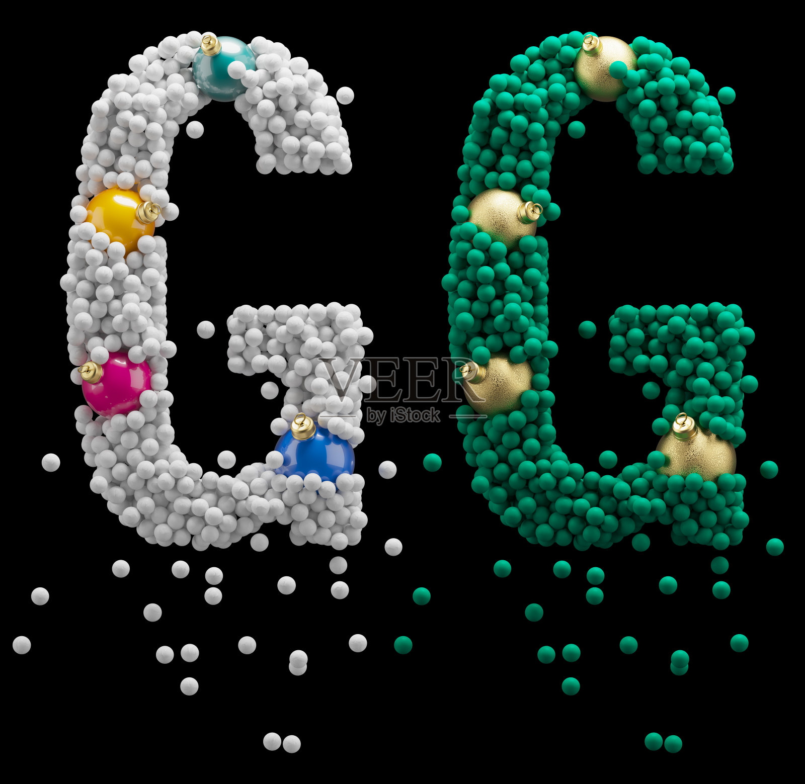 圣诞玩具字体。雪球,泡沫。字母G照片摄影图片