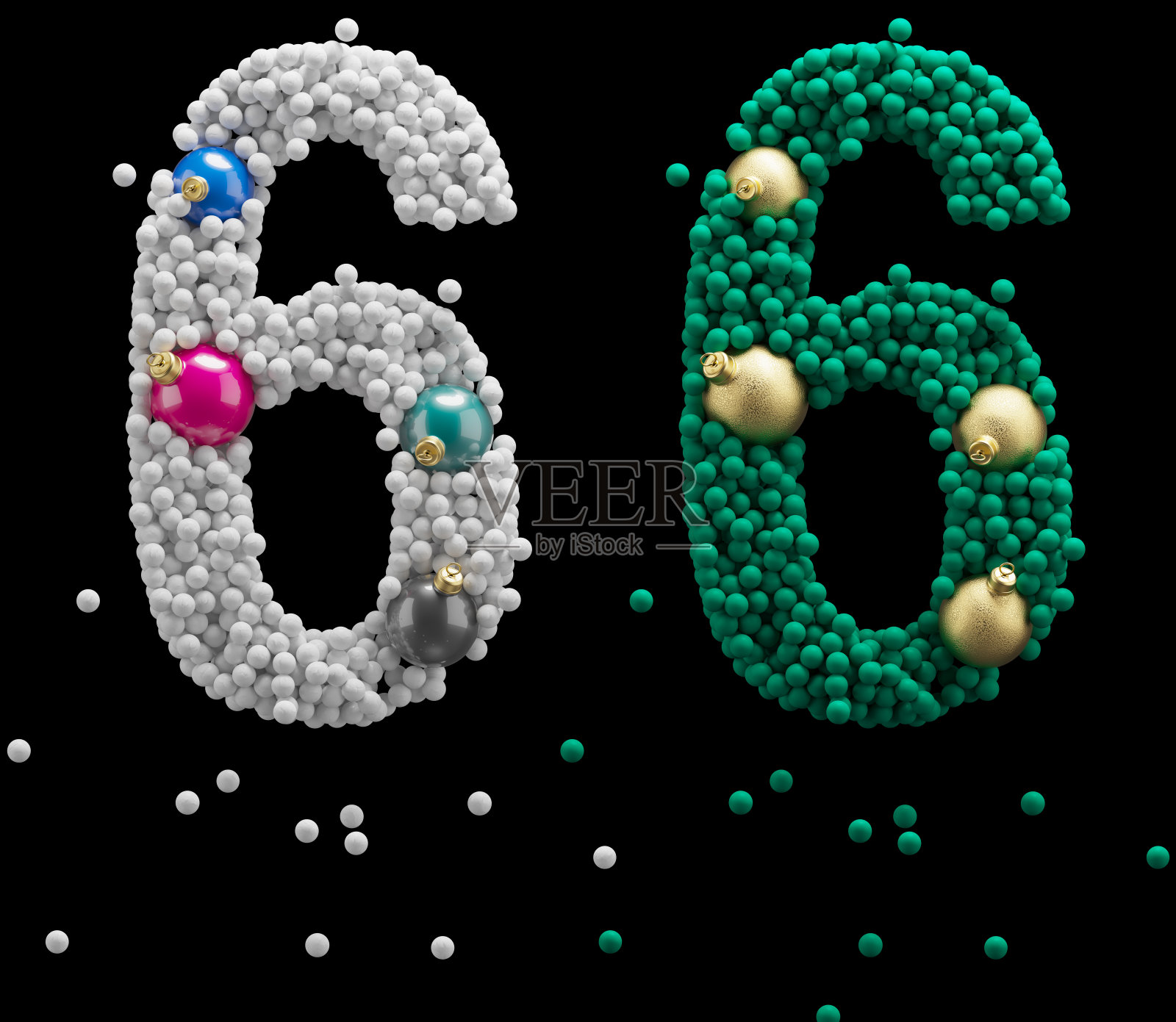 圣诞玩具字体。雪球,泡沫。6号照片摄影图片