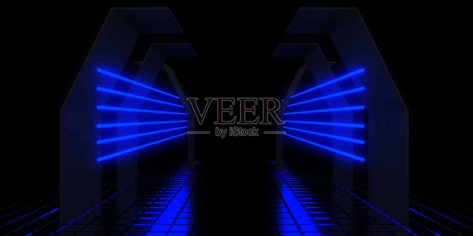 3D抽象背景与霓虹灯。霓虹隧道。空间建设。3d插图照片摄影图片