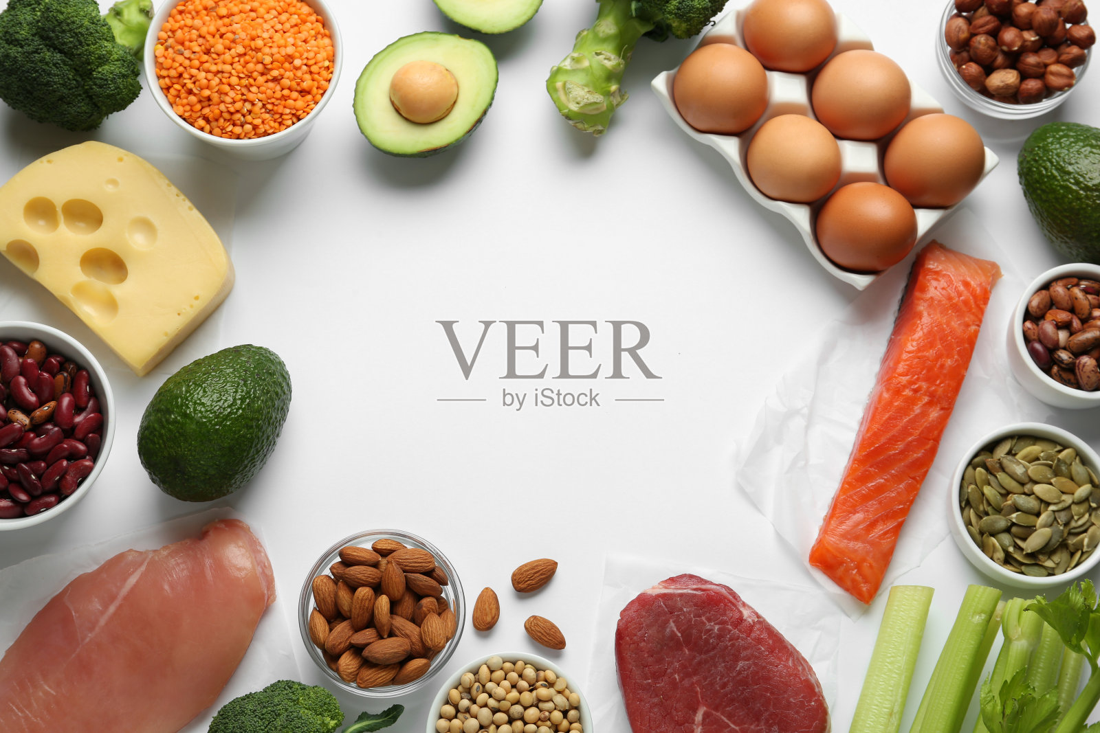 框架上的产品富含氨基酸白色底色，平铺。空间的文本照片摄影图片