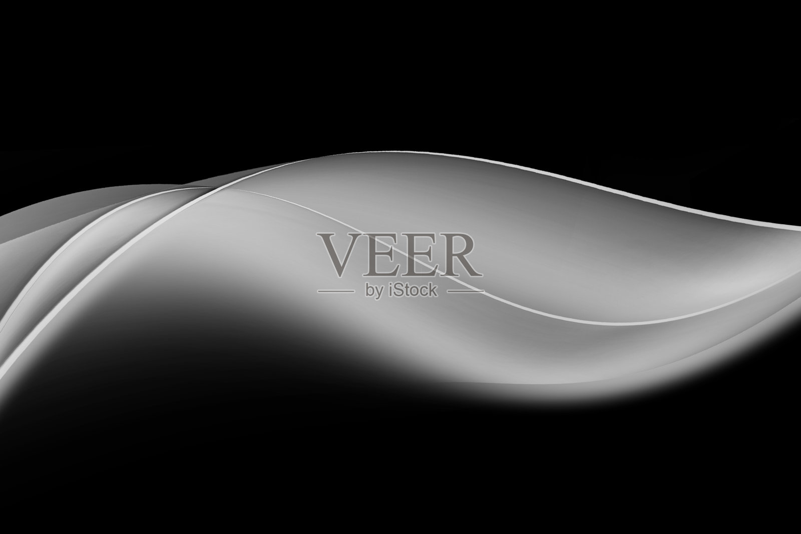 抽象银色光泽波在黑色背景。照片摄影图片