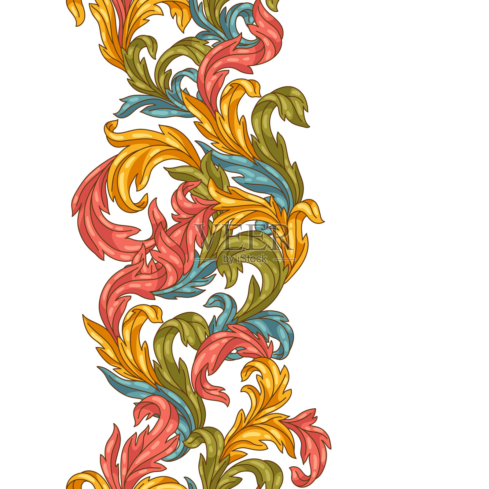 巴洛克风格的装饰花无缝图案插画图片素材