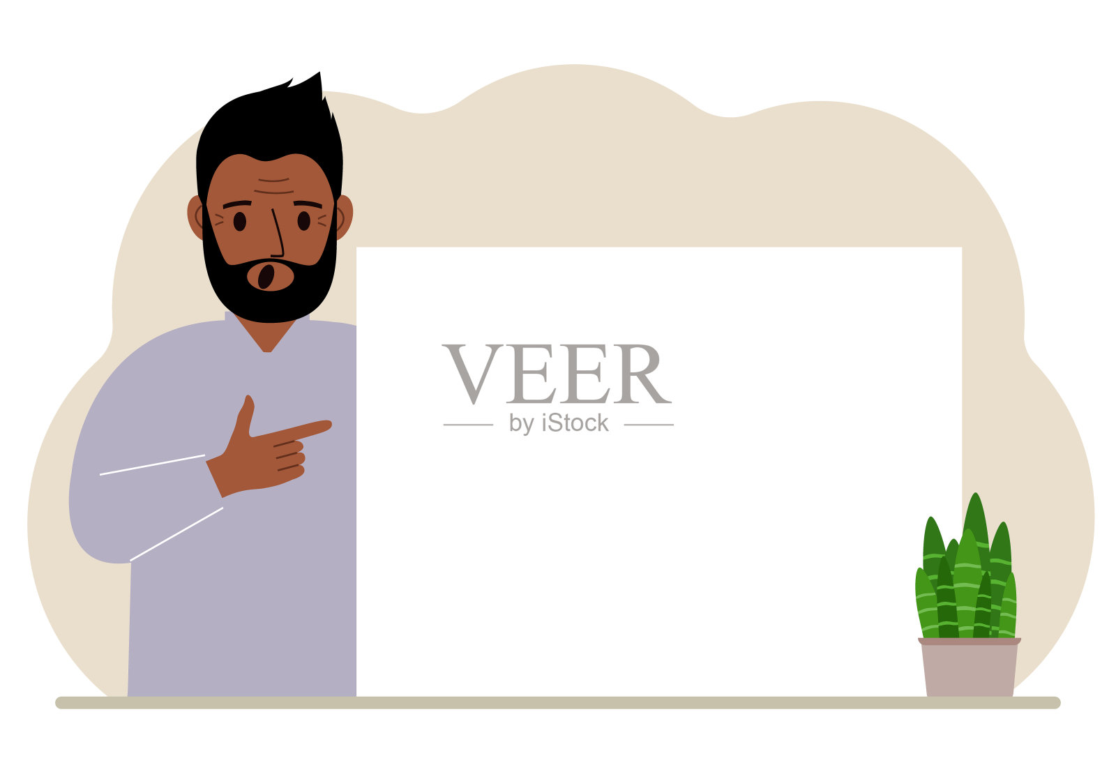 一个人指着一条干净的大横幅、一张空白海报或一张空白的白纸。插画图片素材