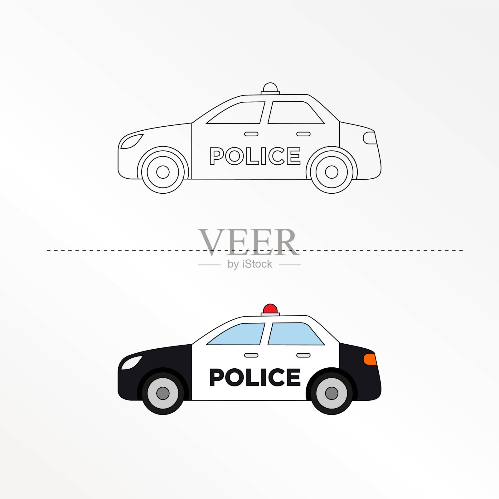 可爱的汽车矢量设计插图。给孩子们的涂色书。插画图片素材