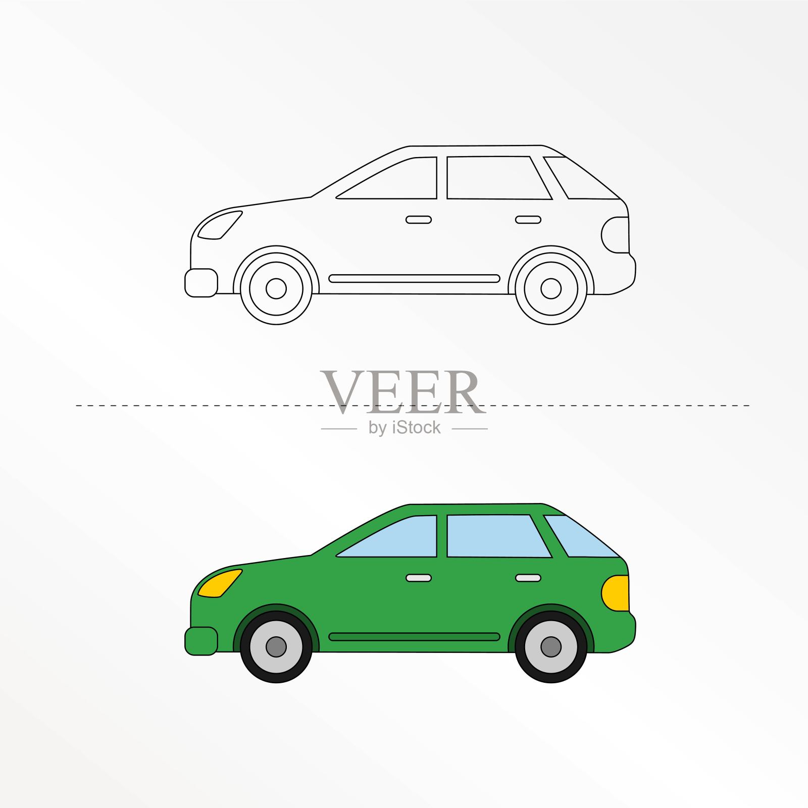 可爱的汽车矢量设计插图。给孩子们的涂色书。插画图片素材