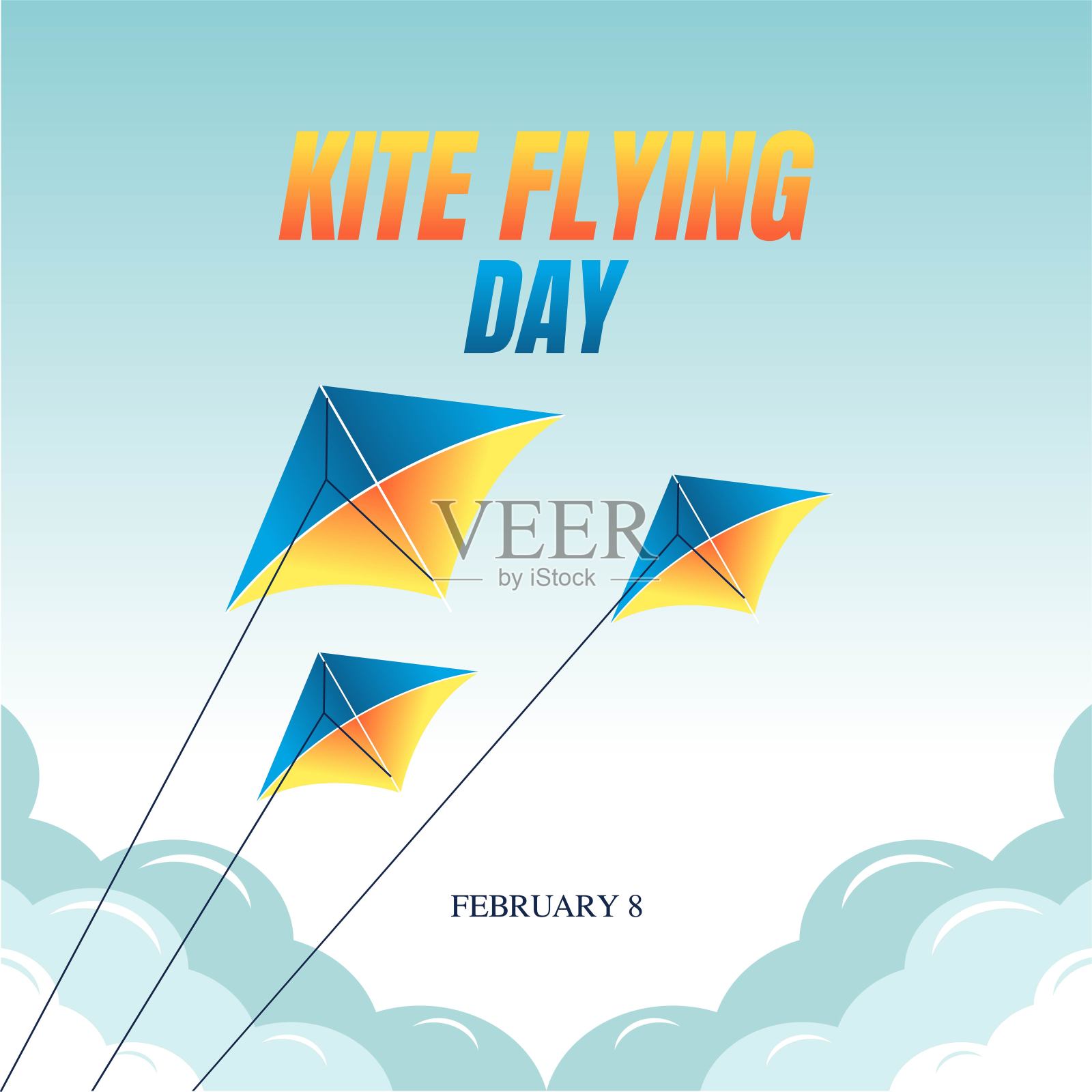 风筝放飞日矢量插图。适合制作贺卡、海报和横幅插画图片素材